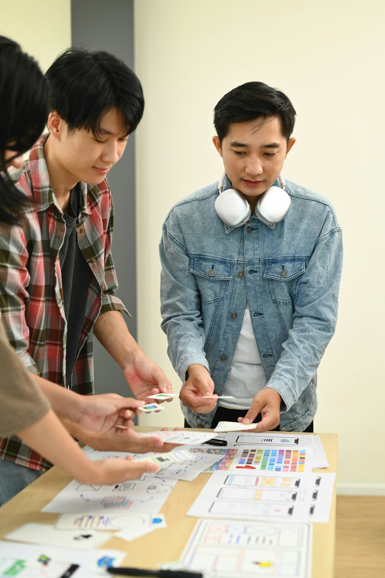 Group of application developers working on new website wireframe.