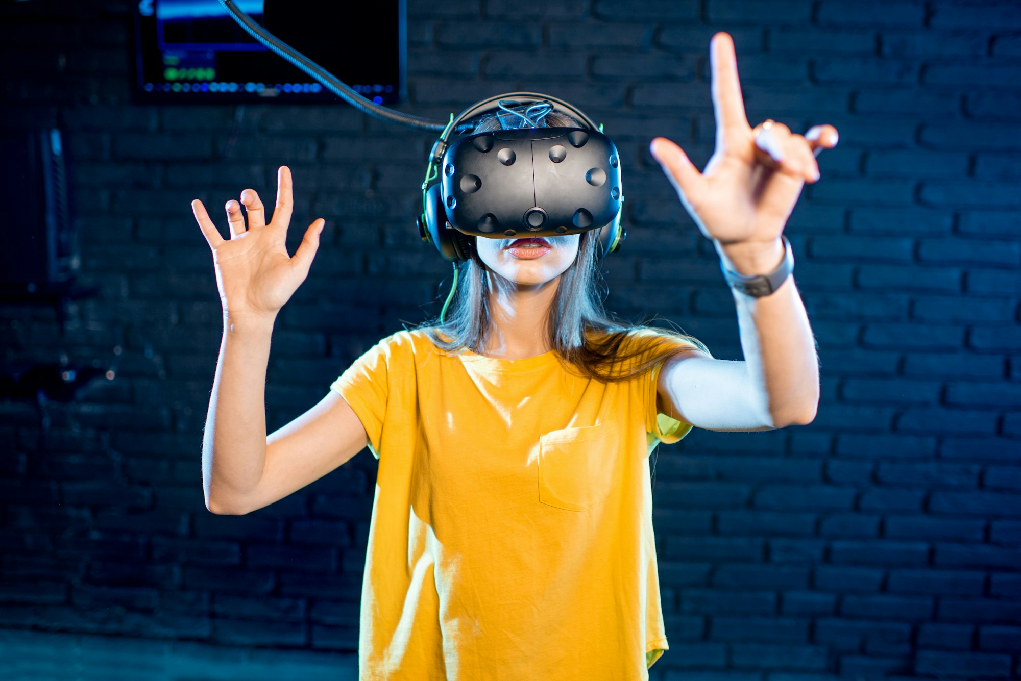 Woman using virtual reality headset